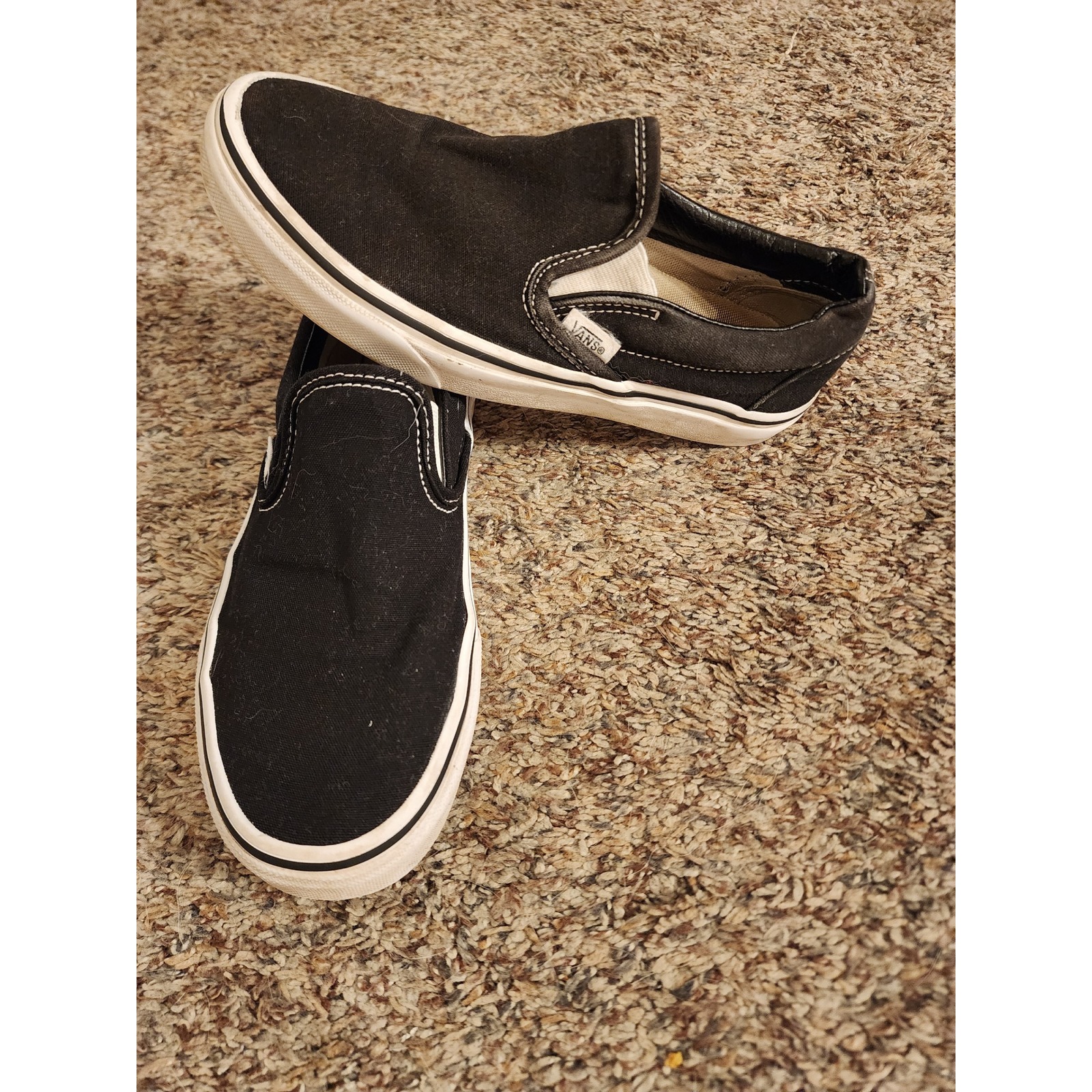 Vans Classic Slip On Black White Canvas Sneakers Men 4.5 Women 6 721565
